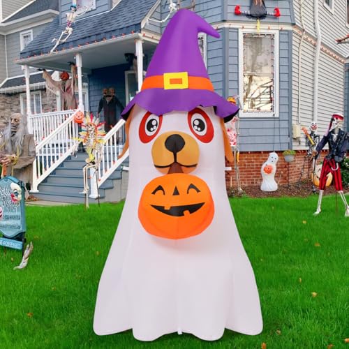 Halloween Inflatable Dog Yard Decoration with Pumpkin & LED Lights - Outdoor, 6.2 FT