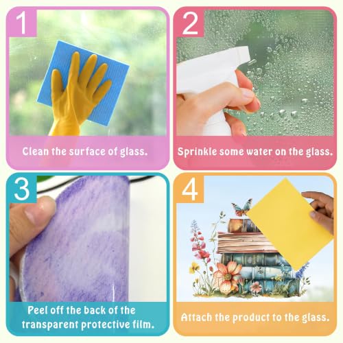 Flower Book Watercolor Wildflower Window Cling - Static Glass Decal for Windows & Glass