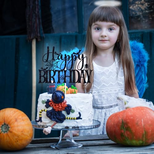 Black Glitter Halloween Birthday Cake Topper - Spooky Spider Ghoul Decor