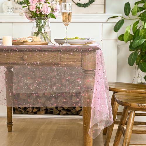 Pink Gold Star Gauze Tablecloth 60x140 Inch Rectangular for Dining & Decor – Horaldaily