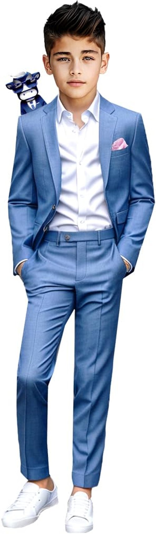 Black n Bianco Boys Slim Fit Suit Rosefia Style Five Piece Set Sophia Mid Blue 8