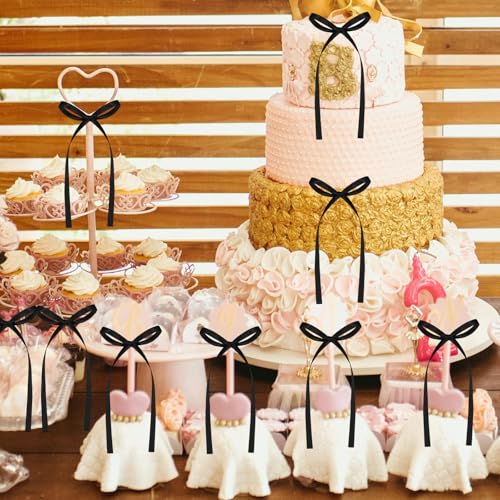 30Pcs Black Ribbon Cake Toppers for Halloween & Party Decorations - Bow Cake Decor