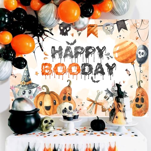 Avezano Happy Boo Day Halloween Ghost Banner 7x5ft - Birthday Backdrop