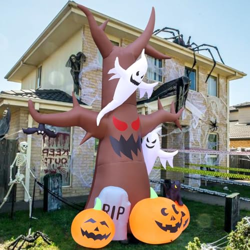 12 Ft Halloween Inflatable Tree with Pumpkins Ghost Tombstones LED Lights Outdoor Decor