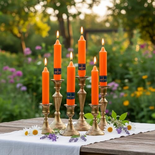 Orange Taper Candles 7 Inch - Unscented Dripless Long Burning for Wedding & Home Decor - Gedengni 4 Pack