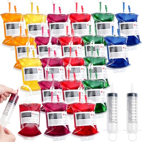 20 Packs Halloween Blood IV Drink Bags - 12 Fl Oz Reusable Party Favors