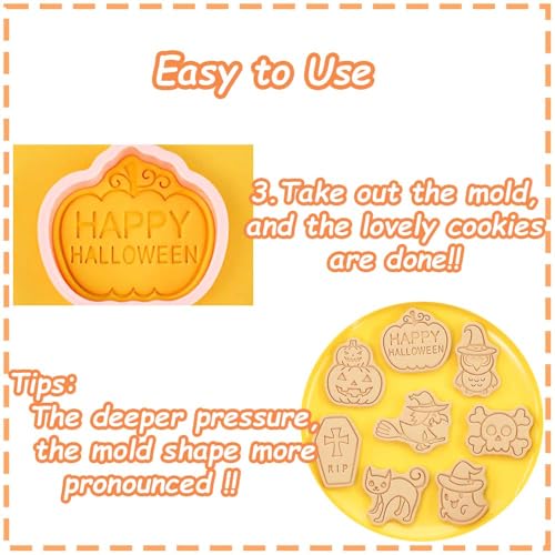 Mini Halloween Cookie Cutters & 3D Stamps Set with Pumpkin Ghost Witch Cat - Halloween-2