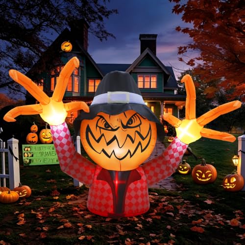 Halloween Inflatable Pumpkin Monster with Fingers - 6.9FT Yard Decor - Variation: Pumpkin Monster