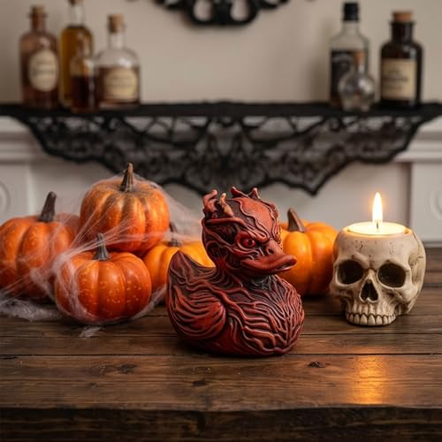 Halloween Horror Devil Duck Figurine - Creepy Red Resin Desktop Decor - 8.5cm