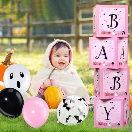 Halloween Balloon Decorations Set with Baby Boxes and Latex Balloons - Bat & Ghost Design