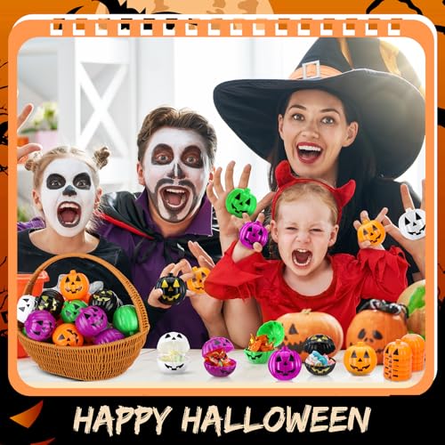 Colorful Halloween Pumpkin Container Buckets - 120 Pack Plastic Gift Holders