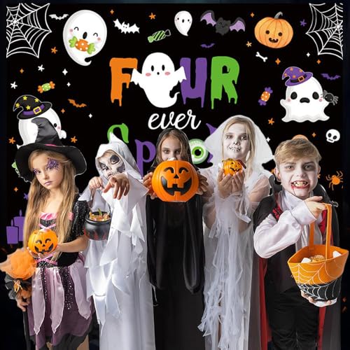 7x5ft Halloween Birthday Backdrop Banner for Kids Party Decorations - Four Ever Spooky