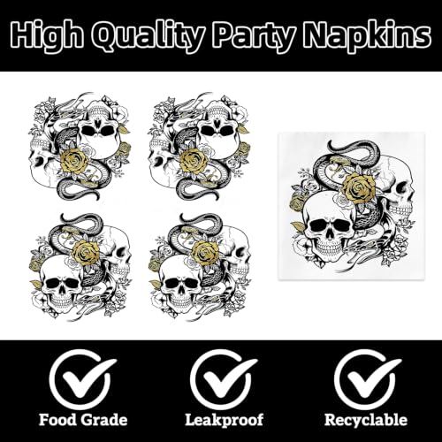Black Skull Party Plates and Napkins Set for 20 Guests Dia De Los Muertos Halloween