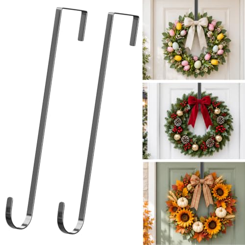 12-Inch Metal Wreath Hanger for Front Door - Over-the-Door Hook, Silver, 2 Pack