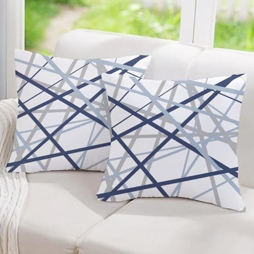 Abstract Line Art Navy Blue Throw Pillow Cases Pack of 2 - 18x18 Inches