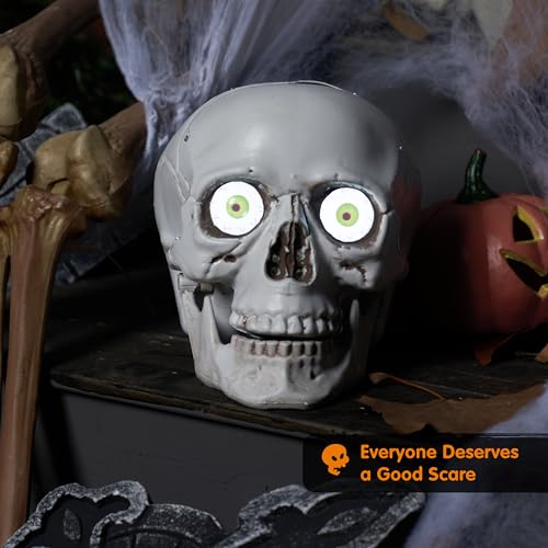 Halloween Skull Table Decor with Moving Eyes & Sound Effects - Indoor Haunted House Prop