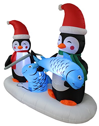 Lighted Christmas Inflatable Penguins Fishing Scene - 6 FT Outdoor Holiday Decor