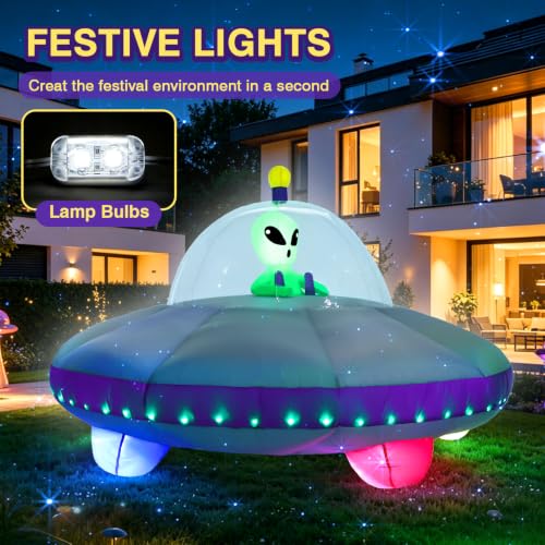 Inflatable UFO Car Decorations Kit for Halloween Trunk or Treat - Waterproof, Bright LED Lights
