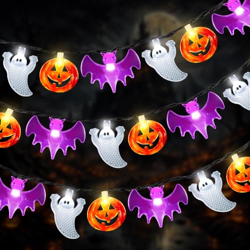 Halloween String Lights Battery Operated 20FT 30 LEDs with Timer - Pumpkin Bat Ghost Variation
