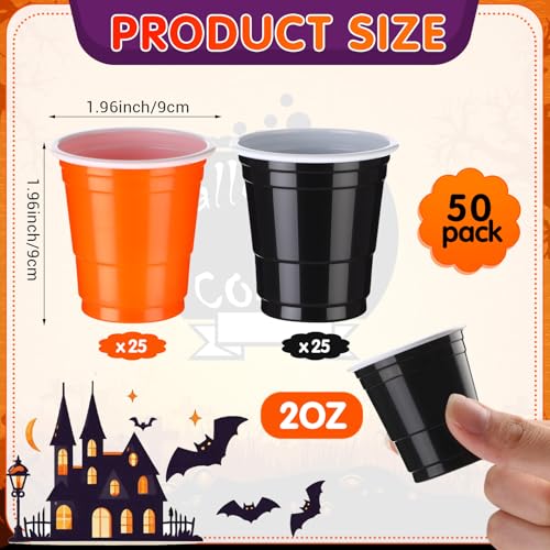 50 Pcs Halloween Plastic Shot Glasses 2 oz Disposable Party Cups - Black & Orange