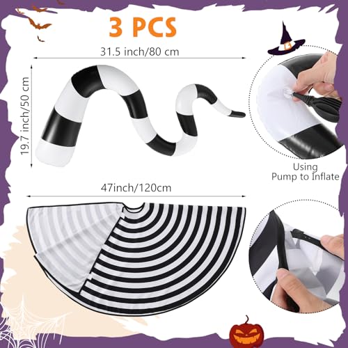 Halloween Tree Decor Skirt - 47 Inch Green Feather Boa & Black-White Sandworm Set