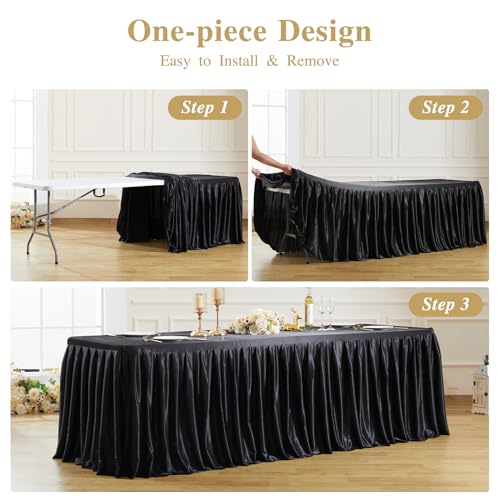 8ft Black Satin Tablecloth for Rectangle Tables - Shiny Spandex Cover - 96x30 Inches, 1 Pack
