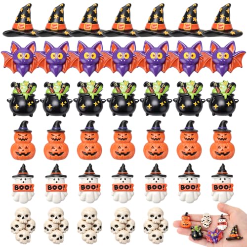 Halloween Resin Figurines Set - 60 Mini Decorations with Ghosts Bats Pumpkins & More - Variation: Halloween