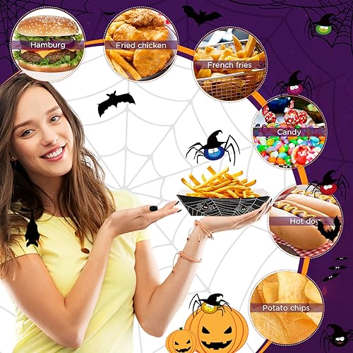Halloween Paper Food Trays with Spider Design, 100 Pack, Disposable Serving Plates
