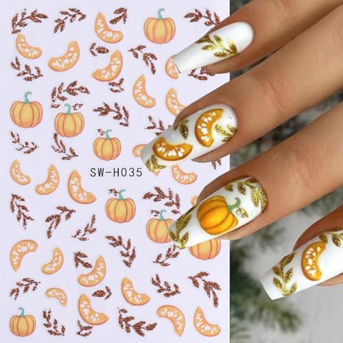 Fall Nail Art Stickers 6 Sheets Autumn Maple Leaf Pumpkin Owl Designs Thanksgiving Decorations