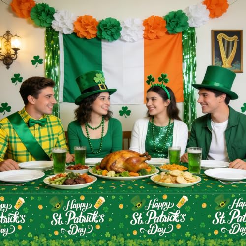 Green St Patrick's Day Tablecloths Set - 3 Pack 54 x 108 Inch Waterproof Disposable Table Covers