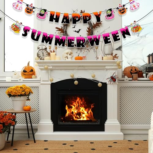 Summerween Banner Halloween Summer Party Decorations Ghost Pumpkin Sign
