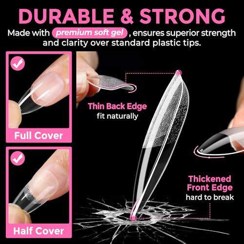 Almond Gel Press On Nails Medium 216pcs - No Trace, Long Lasting, Pre-Shaped