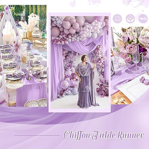 Purple Chiffon Table Runner 10Ft 27 Inch 10 Pcs Spring Wedding Decor - Light Purple