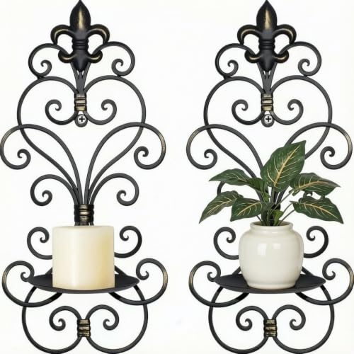 Antique Black Metal Wall Candle Sconce Holder Set of 2 for Living Room & Decor