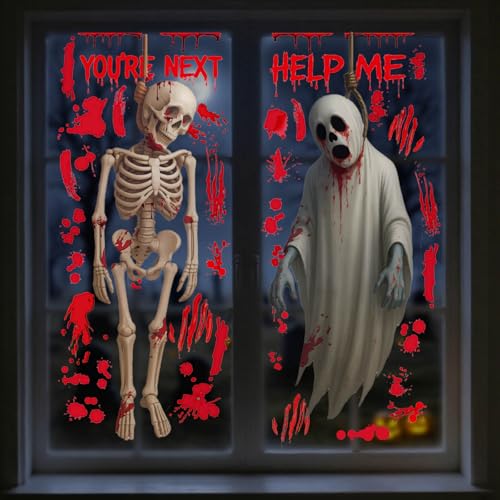 Halloween Ghosts Window Clings - Large Skeleton Halloween Decorations - Halloween Set