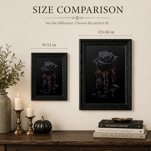 Wonjizdon Vintage Gothic Black Rose Canvas Wall Art 11x9 Inches - Framed