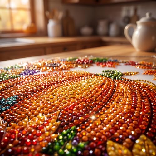 Autumn Pumpkin Diamond Art Kit - DIY Rhinestone Suncatcher for Fall Decor