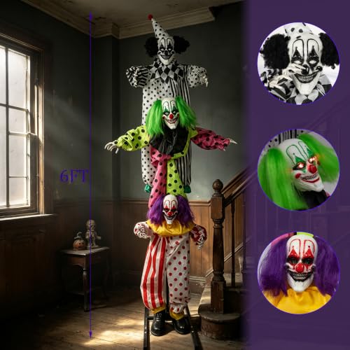 Halloween Clowns Animatronic Decorations - 6ft Outdoor Trick-or-Treat Prop with Sound & Lights - Variation: Clowns