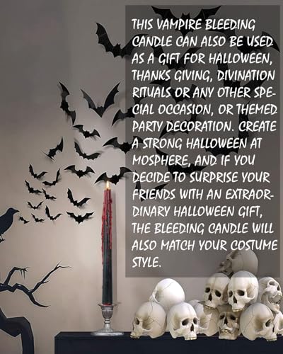 12-Inch Black Vampire Tears Taper Candles Set of 12 - Gothic Blood Drip Candles for Halloween & Spooky Decor