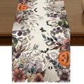 Halloween Pumpkin Table Runner 13x72 Inch - Fall Seasonal Decor with Eucalyptus & Ghost - Style A