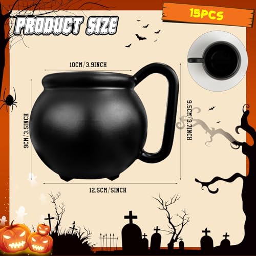 15 Pcs Halloween Cauldron Mug Set - 15 OZ Plastic Witch Party Cups