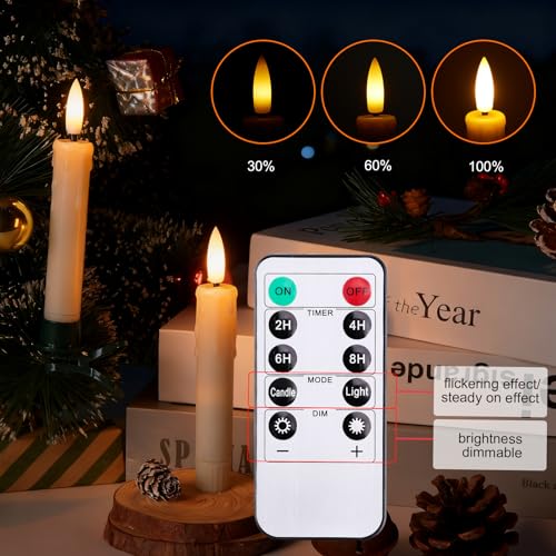 12 Pack Flameless Taper Candles with Clip - Realistic Flickering Flame Effect for Christmas Decor