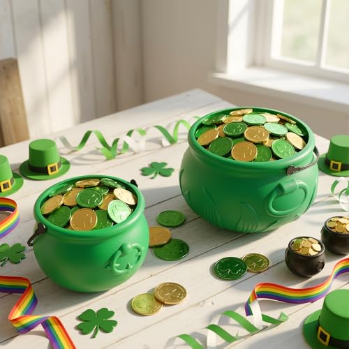 Green Cauldron Pot of Gold Set - 2 Pcs St. Patrick's Day Decorations