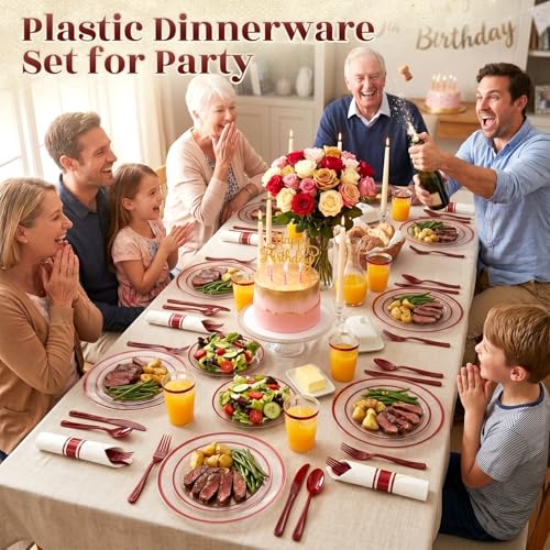 350pcs Red and Clear Plastic Plates Party Dinnerware Set - Labor Day