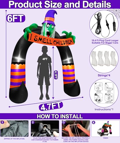 Halloween Inflatable Car Decoration Witch Arch with LED Lights & Banner