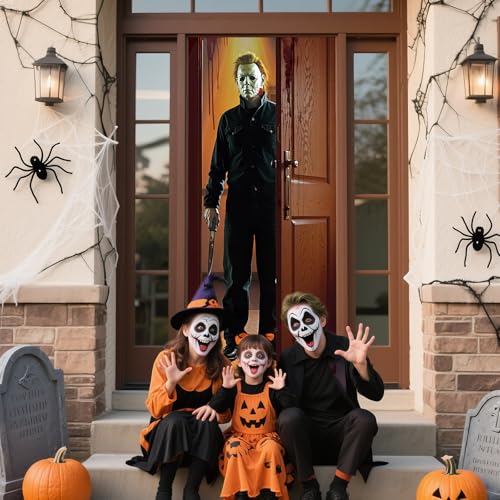 Halloween Fabric Door Cover - Spooky Wall Banner for Indoor Outdoor Party Decor 72.8x35.4 Inches