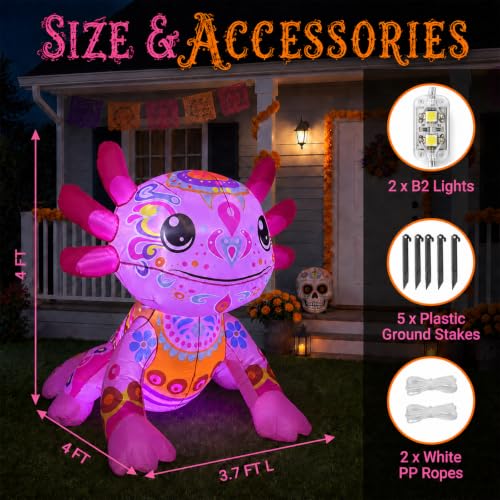 4FT Inflatable Halloween Axolotl Decor with LED Lights for Day of the Dead & Halloween