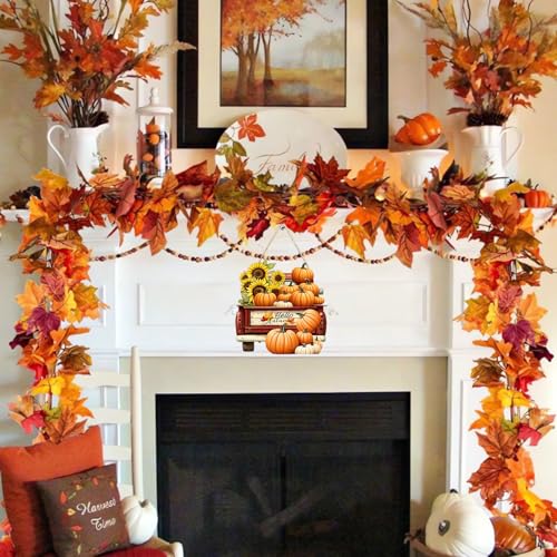 Hello Autumn Harvest Car Welcome Sign - Fall Porch Door Wooden Decor with Pumpkins - Seasonal Farmhouse Style - Variation: Hello Autumn3