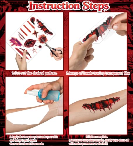 Halloween Temporary Tattoos Set with Realistic Wounds & Scars - 190 Pieces