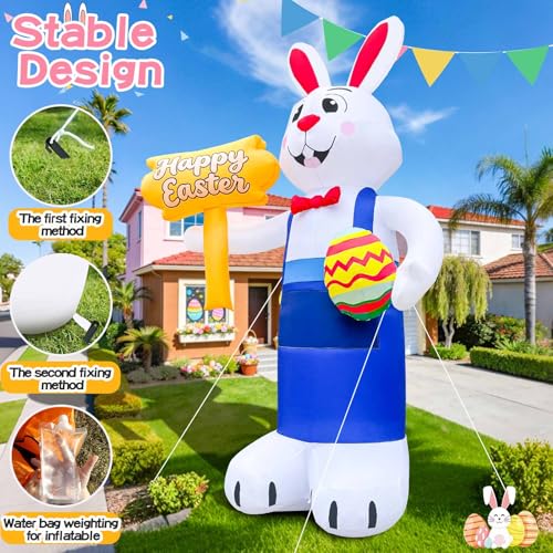12FT Giant Easter Bunny Inflatable with LED Lights - Outdoor Yard Decoration